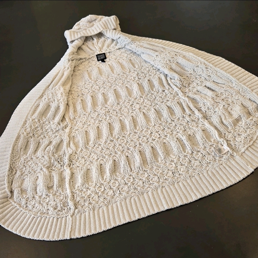 Open Cardigan Sweater S Cream Chunky Knit Thick Waffle Fisherman Derek Heart - Picture 12 of 13
